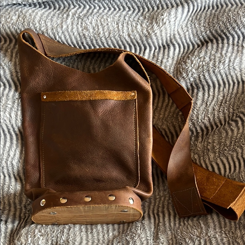 Custom one of a kind Brown Leather cross body Bag